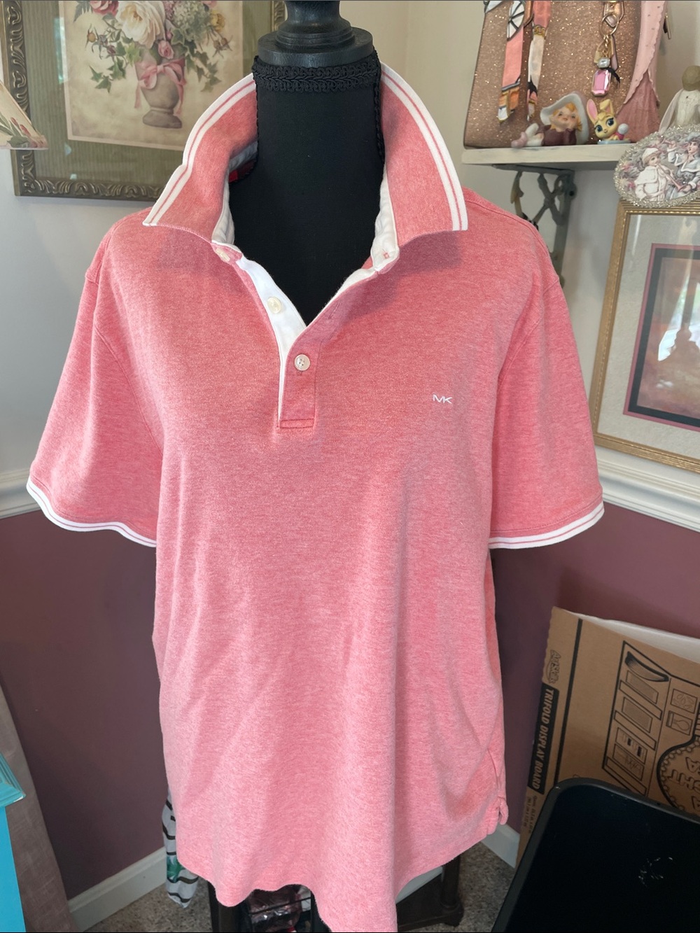 Michael Kors Men's Heather Pink Polo with White Trim